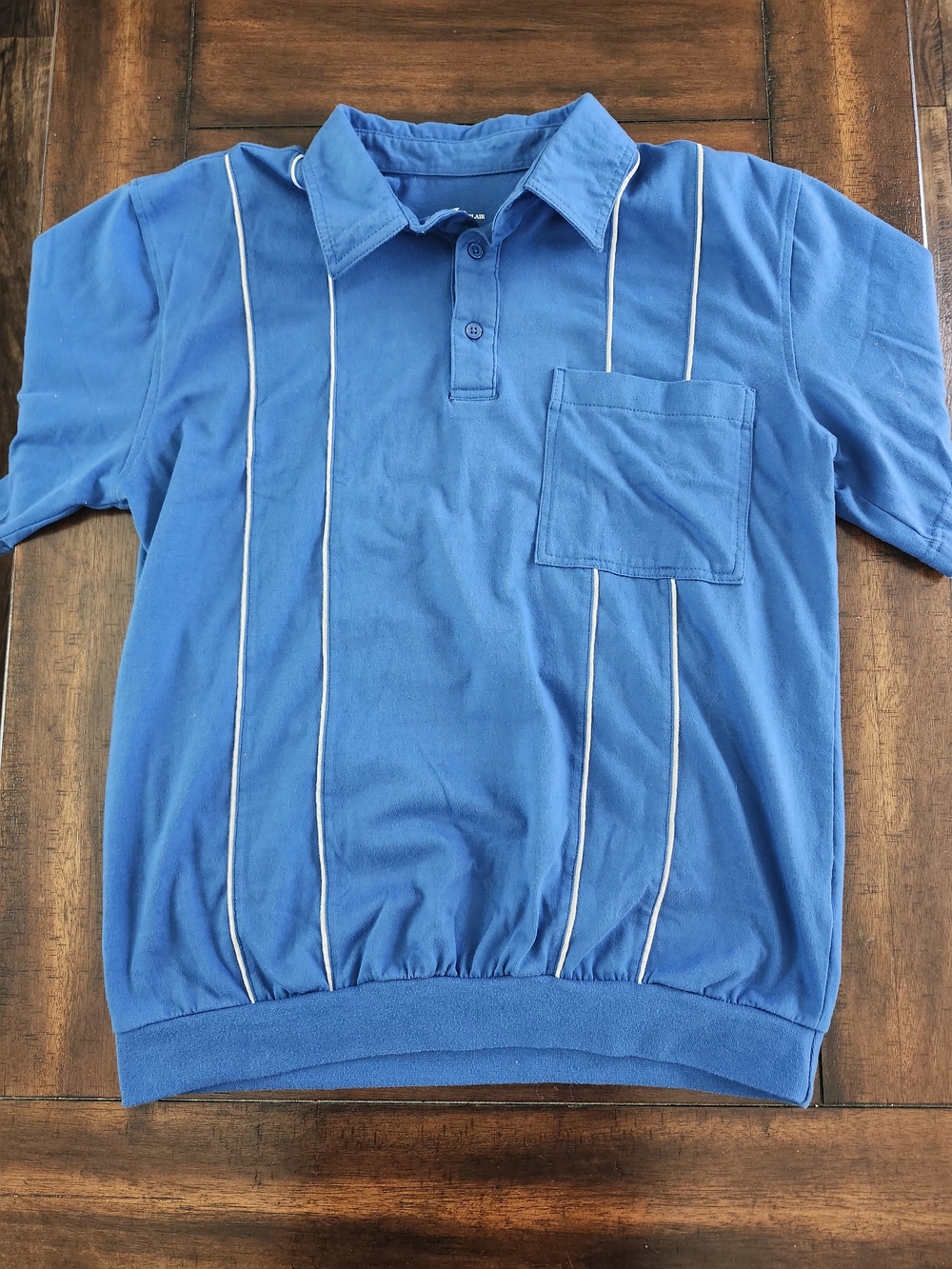 Blue Vintage Polo Top with White Piping